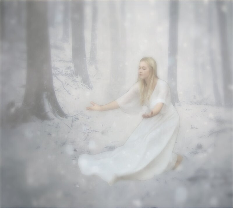Woman in White Dress — Serene, Winter, Digital Art, Forest