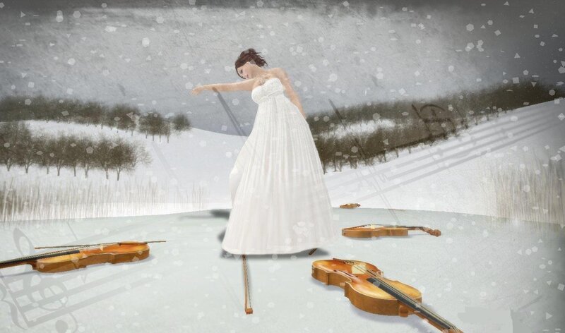 Woman in White Dress — Serene, Winter, Digital Art