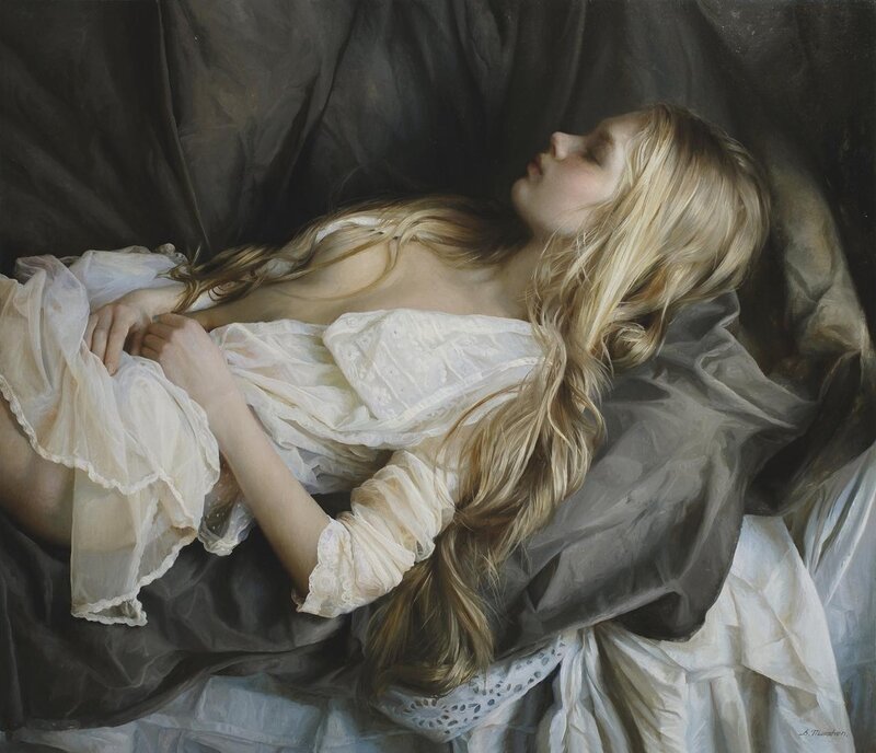 Woman in white dress sleeping