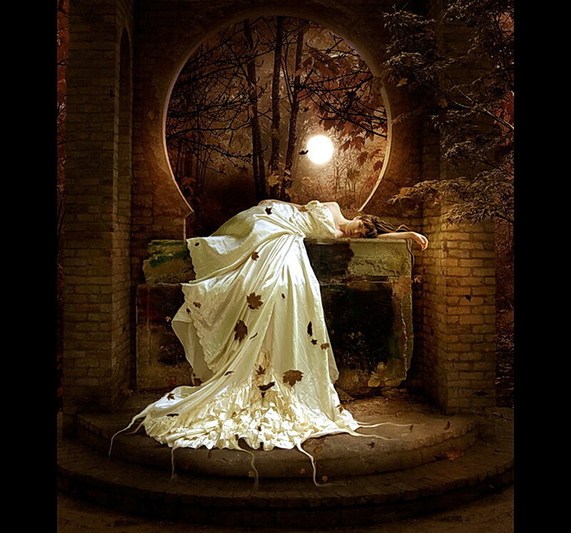 woman in white dress sleeping