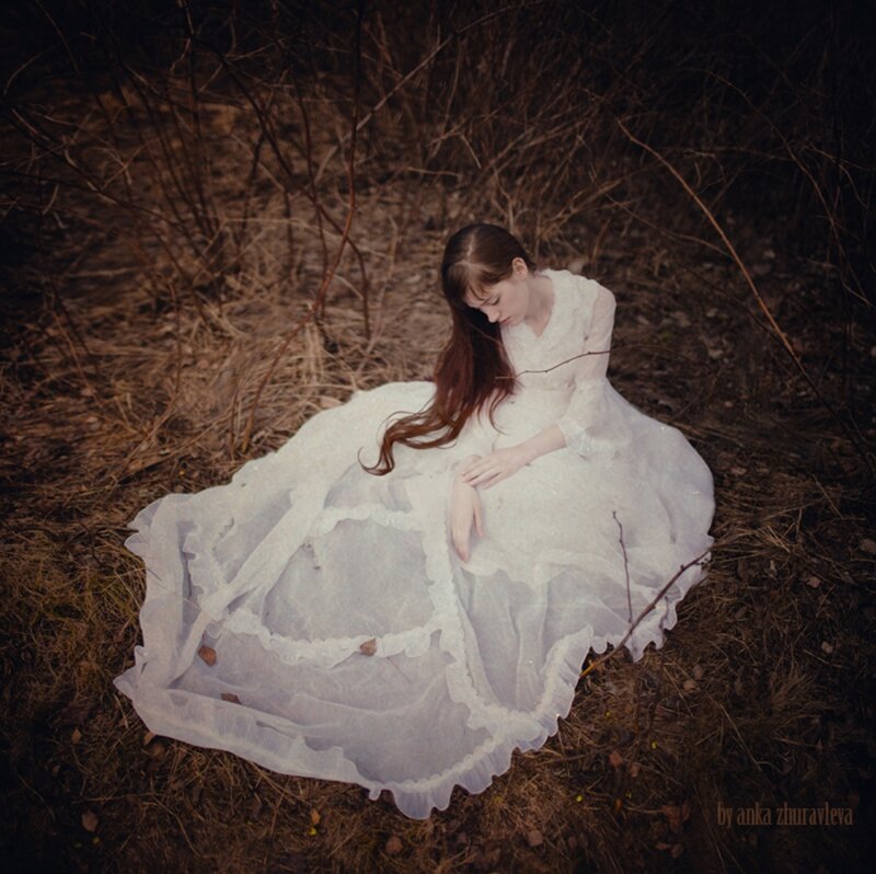Woman in White Dress — Somber, Autumn