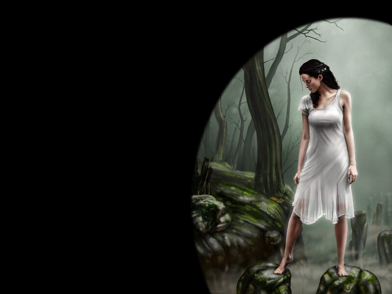 Woman in White Dress — Somber, Digital Art