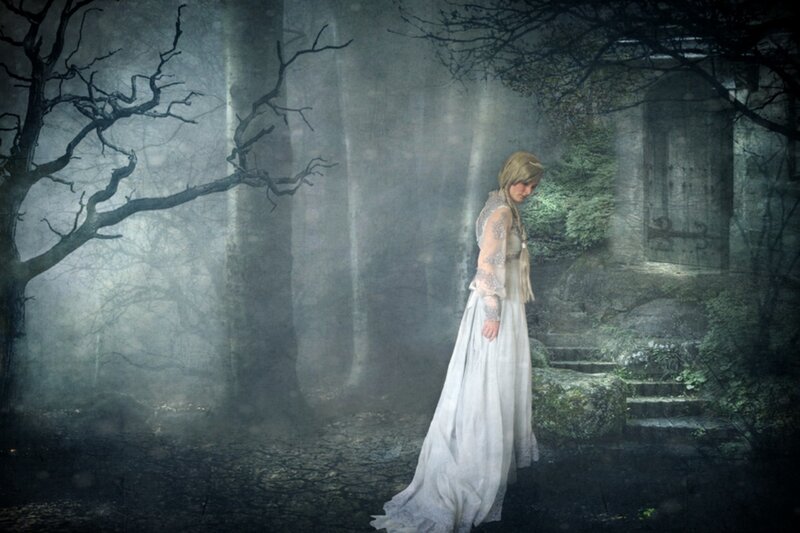 Woman in White Dress — Somber, Night, Digital Art