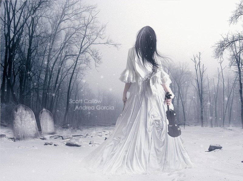 Woman in White Dress — Somber, Winter, Digital Art