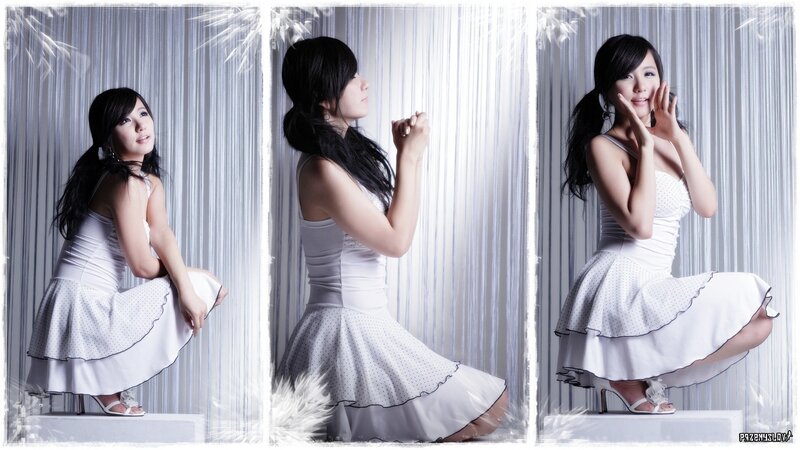 woman in white dress triptych
