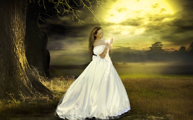 woman in white dress under moonlight