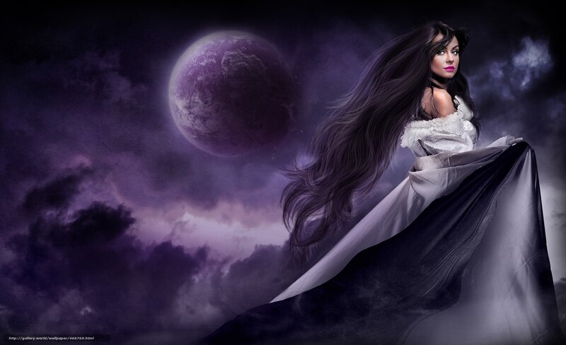woman in white dress under purple moon