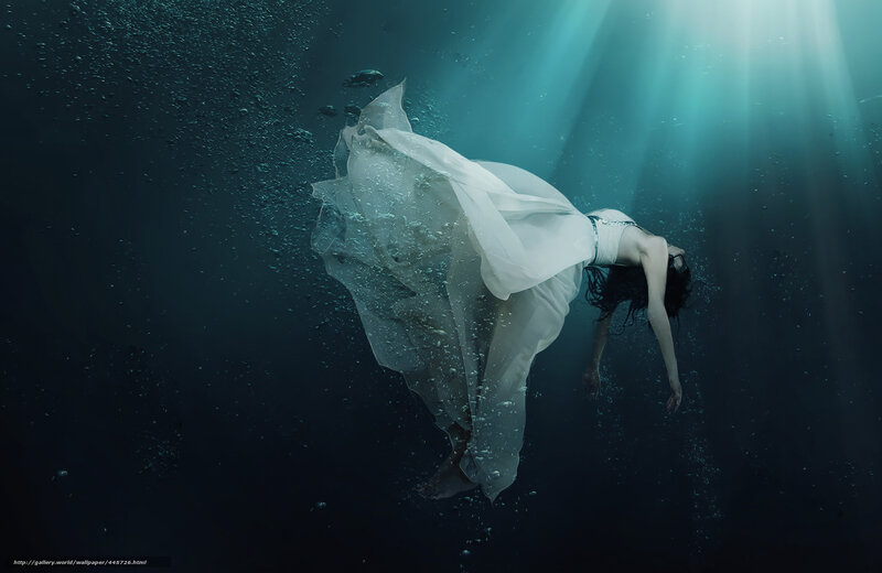 woman in white dress underwater