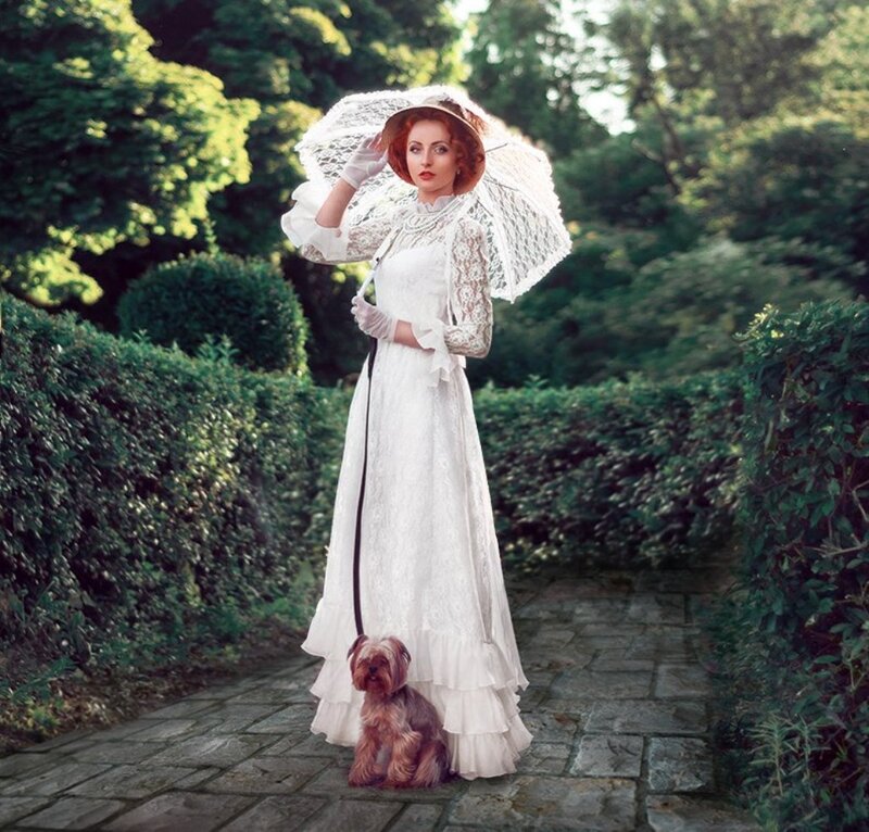 Woman in White Dress with Dog — Serene