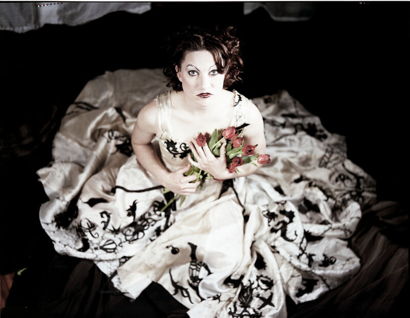 woman in white dress with flowers