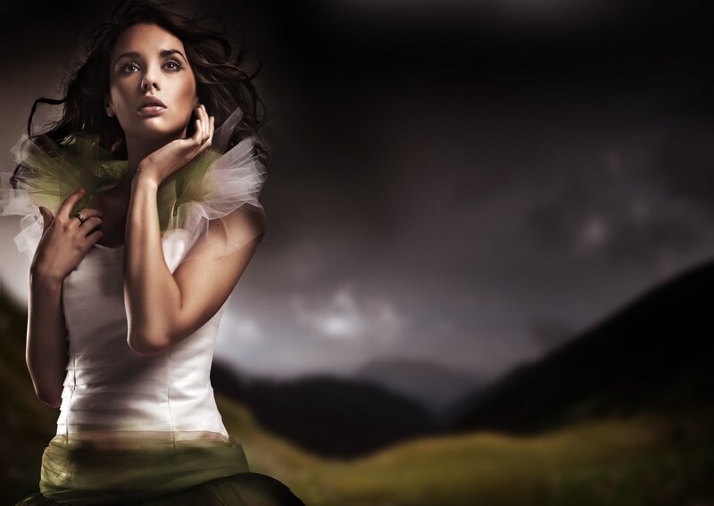 woman in white dress with green tulle