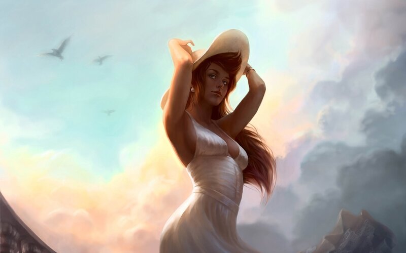 woman in white dress with hat