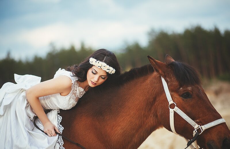 Woman in White Dress with Horse — Serene