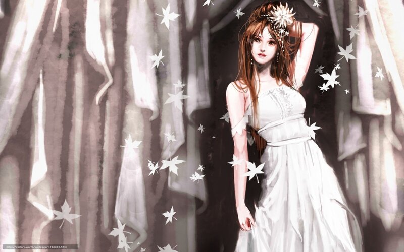 woman in white dress with leaves