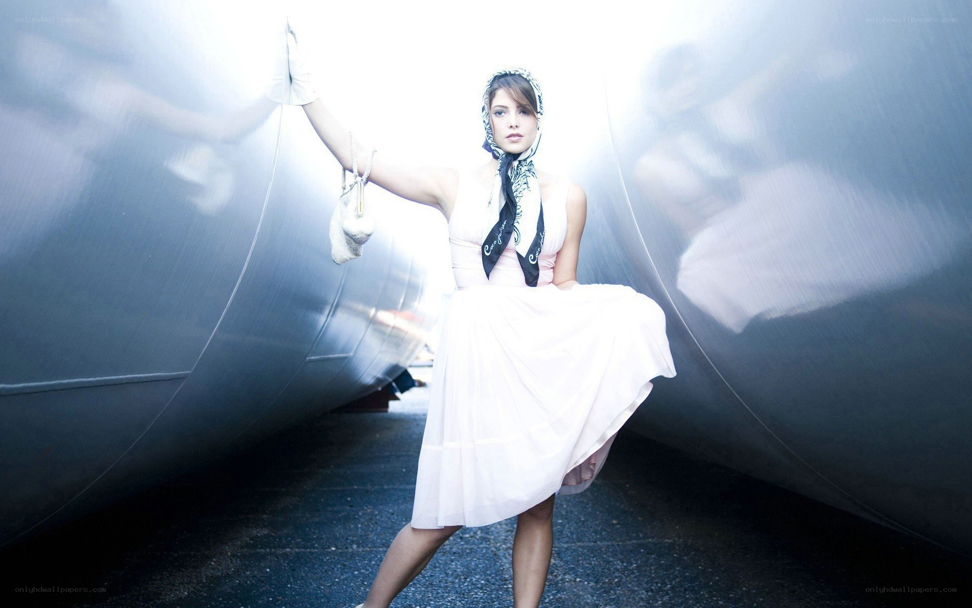 woman in white dress with scarf