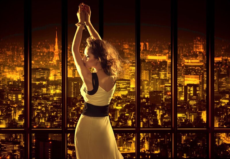 Woman in White Dress — Yellow, Dramatic, Night, Photograph