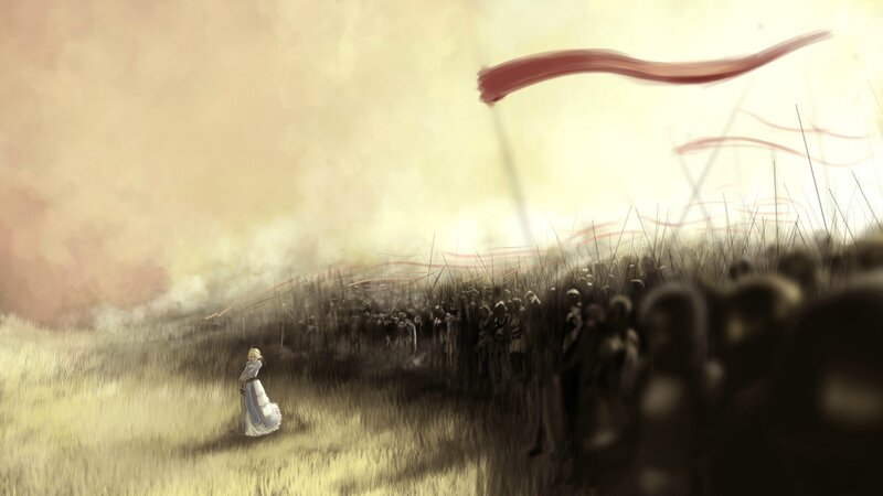 Woman in White Dress — Yellow, Dramatic, Sunset, Digital Art, Army
