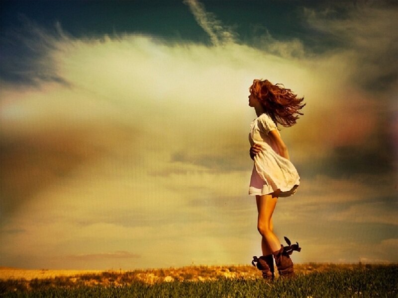 Woman in White Dress — Yellow, Dramatic, Sunset, Photograph