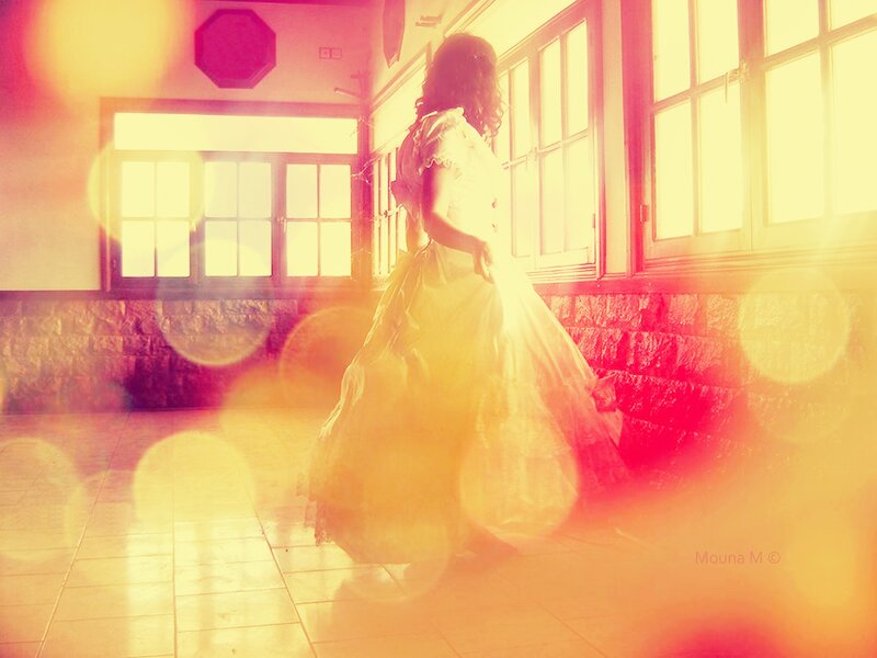 Woman in White Dress — Yellow, Dramatic, Sunset, Photograph, Windows