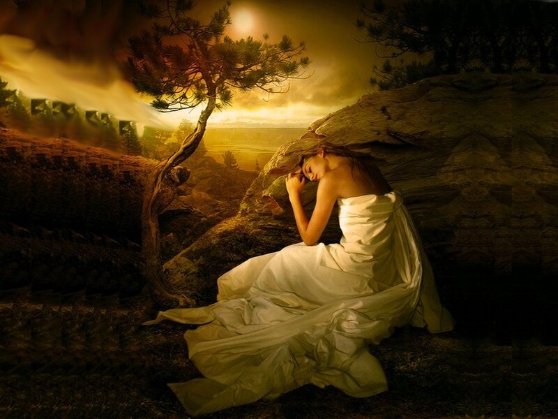 Woman in White Dress — Yellow, Dramatic, Sunset
