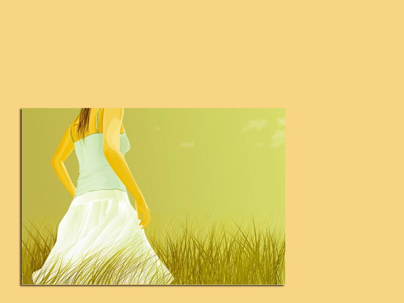 Woman in White Dress — Yellow, Serene, Afternoon