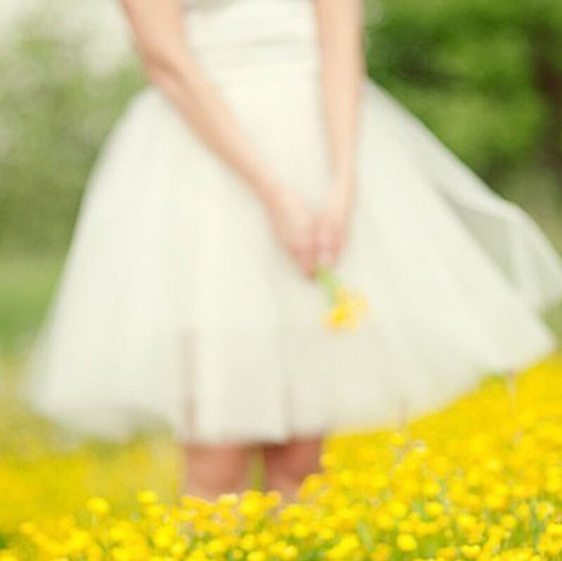 Woman in White Dress — Yellow, Serene, Spring, Photograph