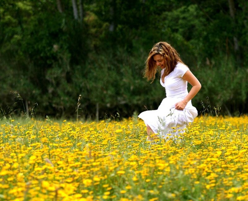 Woman in White Dress — Yellow, Serene, Summer