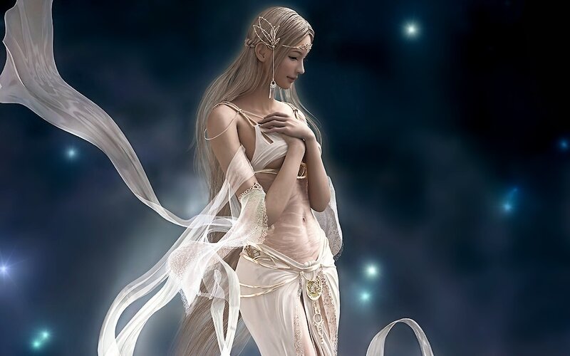 woman in white flowing dress