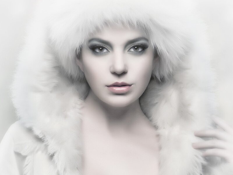 woman in white fur coat