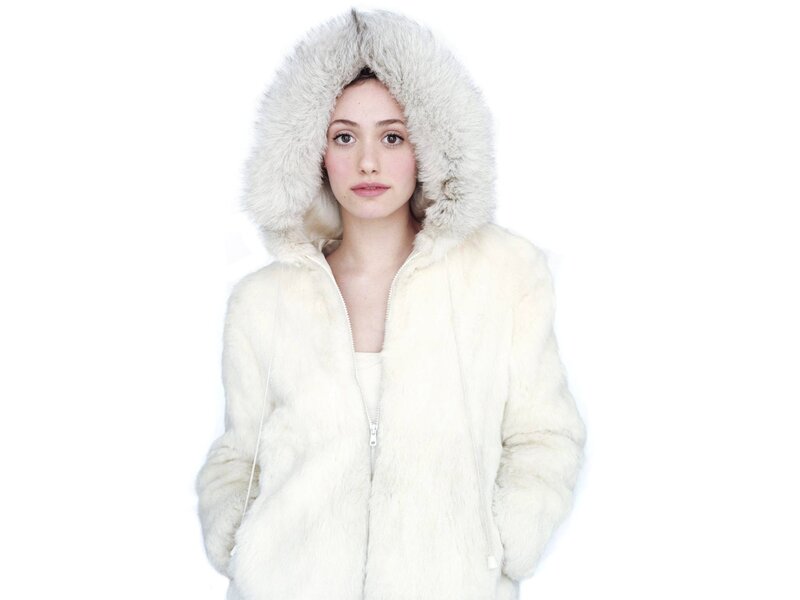 woman in white fur coat