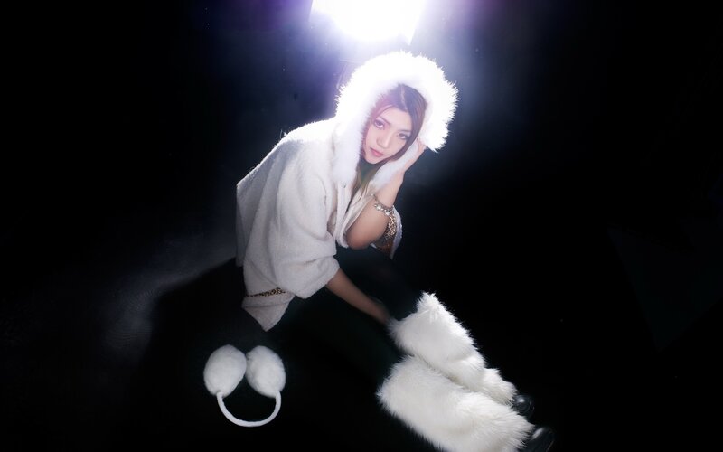 woman in white fur coat