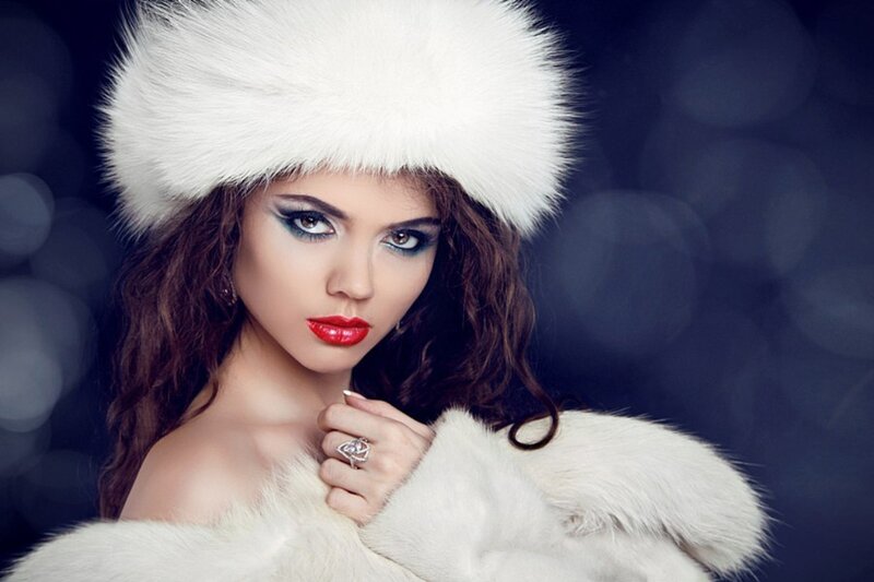 Woman in White Fur Hat — Dramatic, Winter