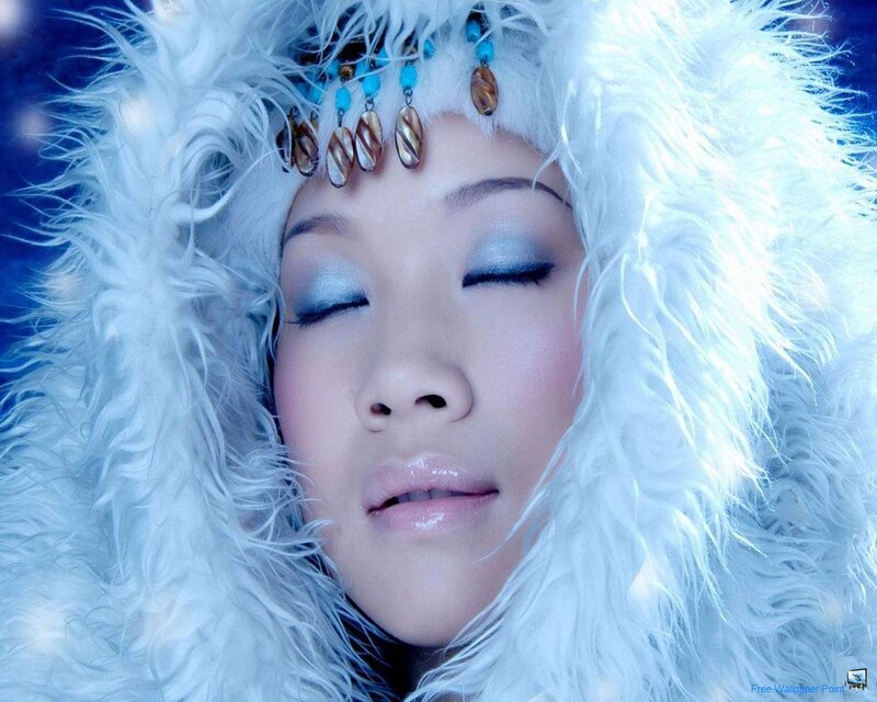 Woman in White Fur Hood — Serene, Winter