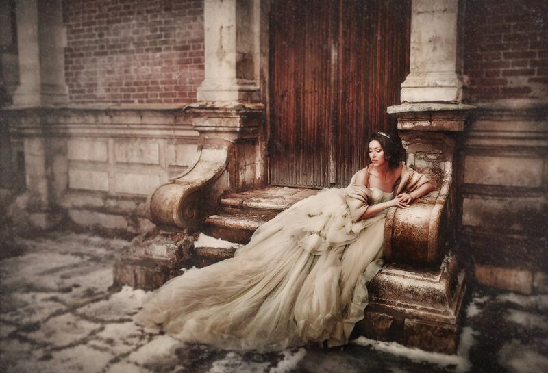 Woman in White Gown — Beige