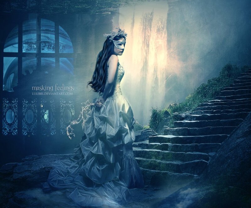Woman in White Gown — Blue, Dramatic, Night