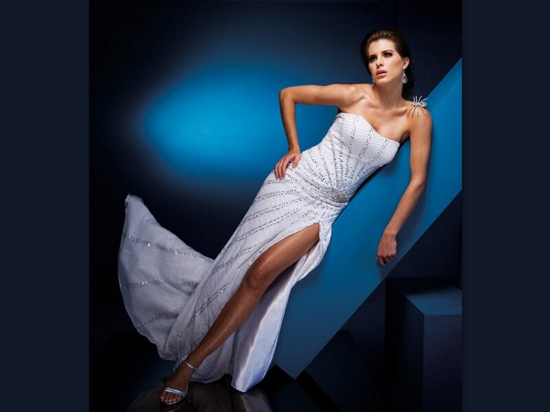 Woman in White Gown — Blue, Dramatic, Photograph