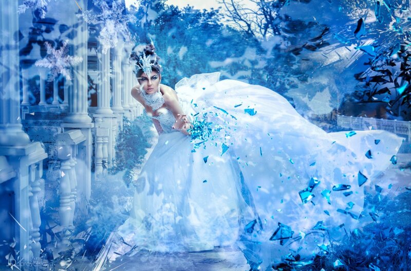 Woman in White Gown — Blue, Dramatic, Winter