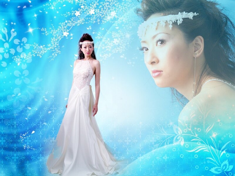 Woman in White Gown — Blue, Dreamy, Digital Art