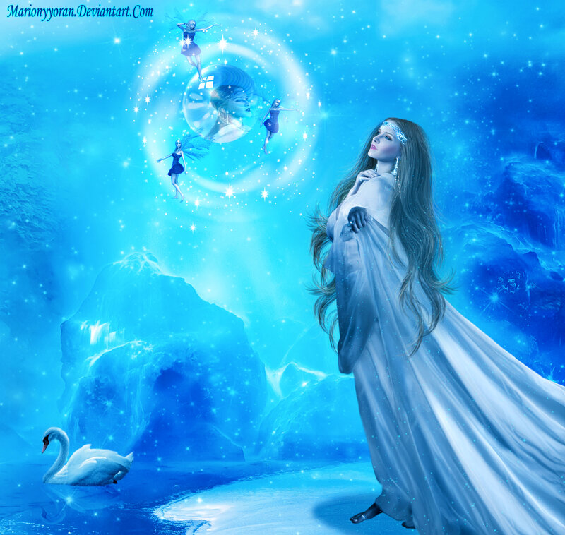 Woman in White Gown — Blue, Ethereal, Digital Art