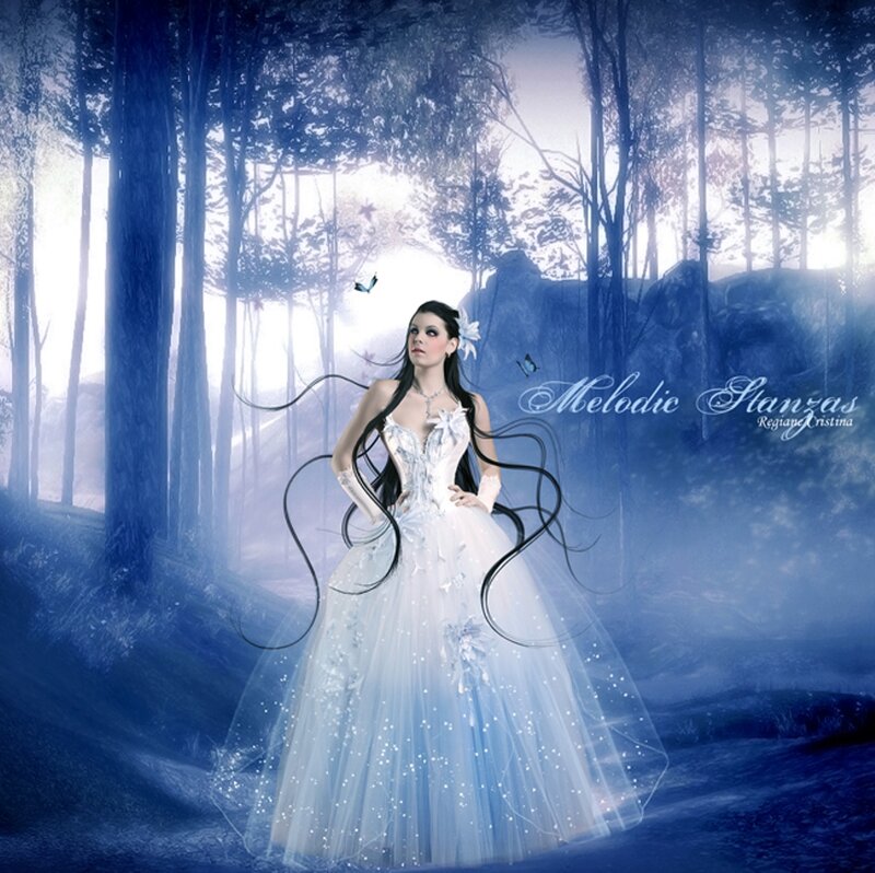 Woman in White Gown — Blue, Ethereal, Night, Digital Art