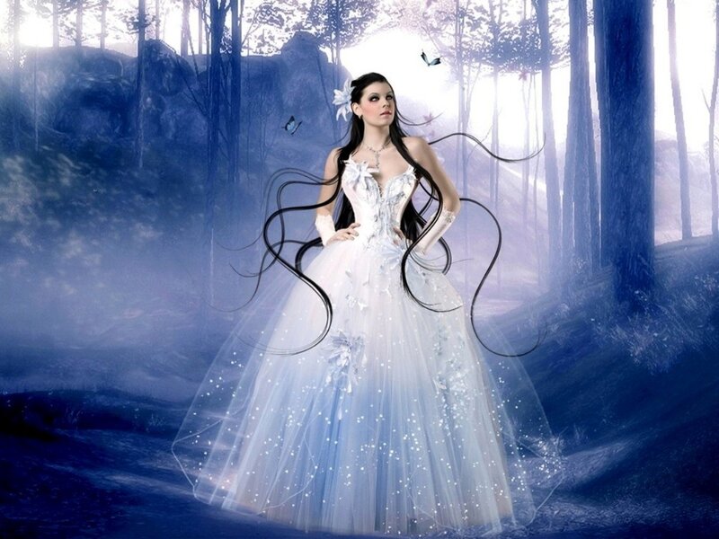 Woman in White Gown — Blue