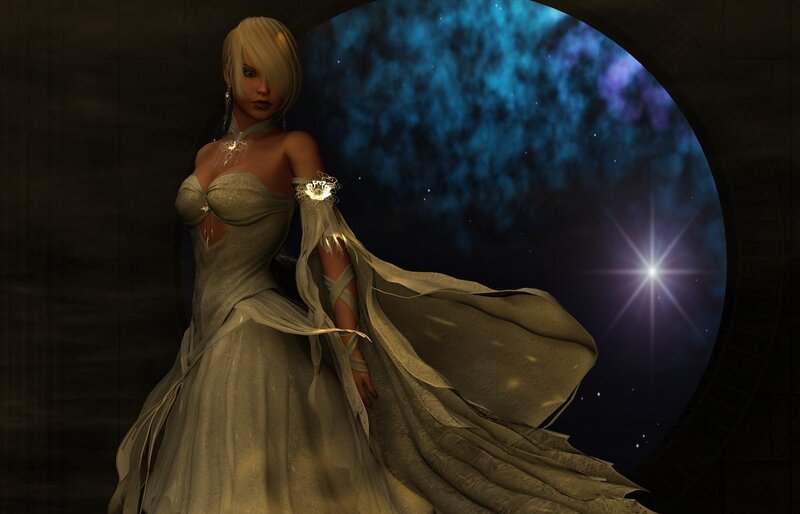woman in white gown by starlight
