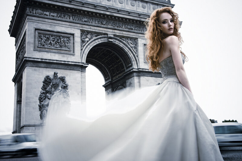 Woman in White Gown — Dramatic, Afternoon, Photograph, Arc De Triomphe