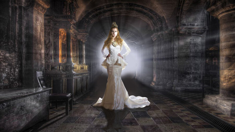 Woman in White Gown — Dramatic, Digital Art, Crown