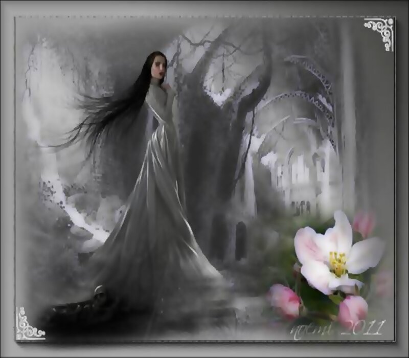 Woman in White Gown — Dramatic, Digital Art, Flower