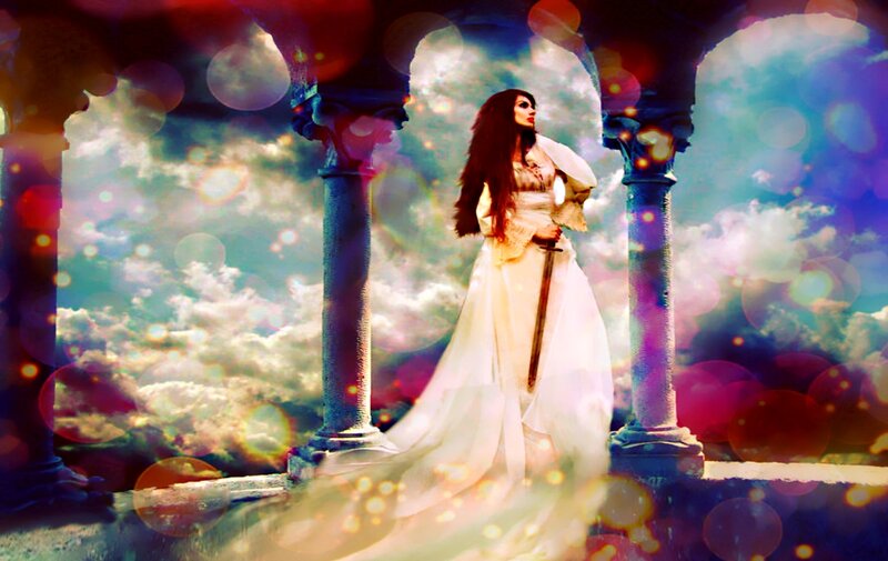 Woman in White Gown — Dramatic, Digital Art, Sword