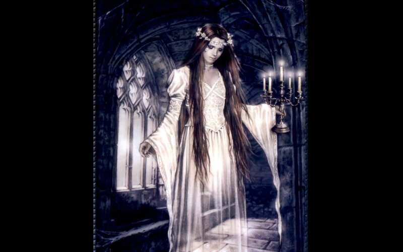 Woman in White Gown — Dramatic, Night, Digital Art, Candlestick