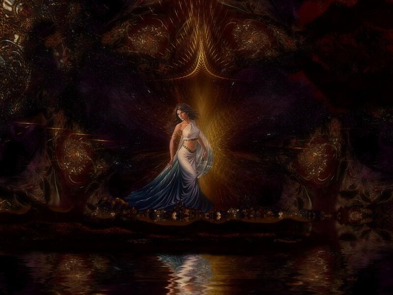 Woman in White Gown — Dramatic, Night, Digital Art, Light