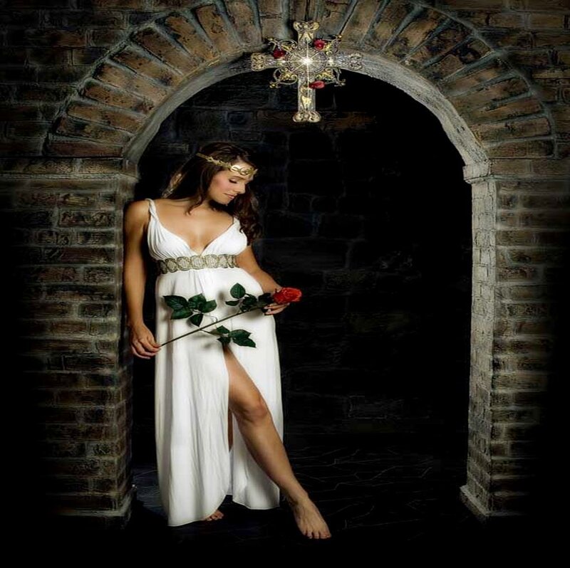 Woman in White Gown — Dramatic, Night, Photograph