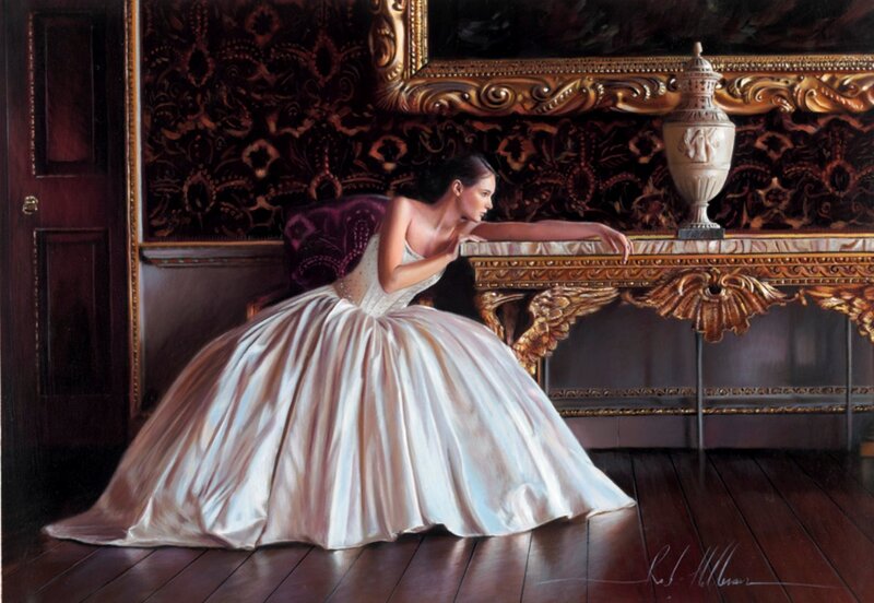 Woman in White Gown — Dramatic, Painting, Console Table